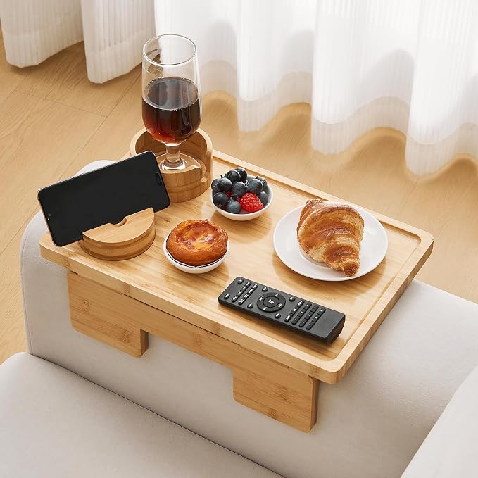 GEHE Real Bamboo Couch Armrest Table, 15.4"x9.8" Couch Arm Tray Table, 3 in 1 - Image 2
