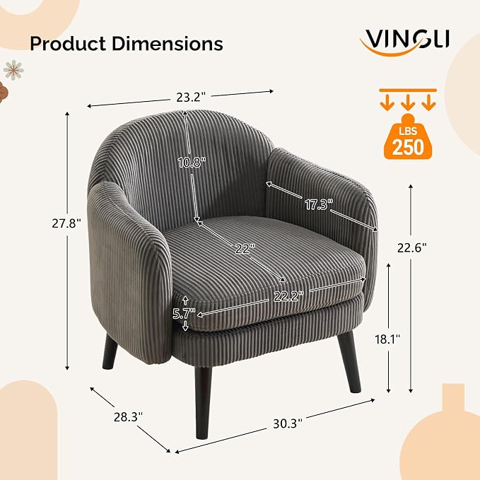 VINGLI 30.3" Wide Modern Barrel Accent Armchair - Image 2