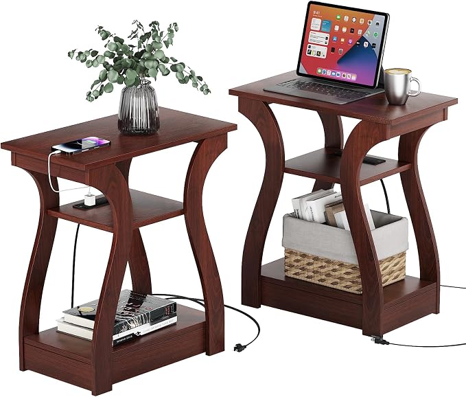 FROMJBEST End Tables Living Room Set of 2, Cherry End Table by FROMJBEST