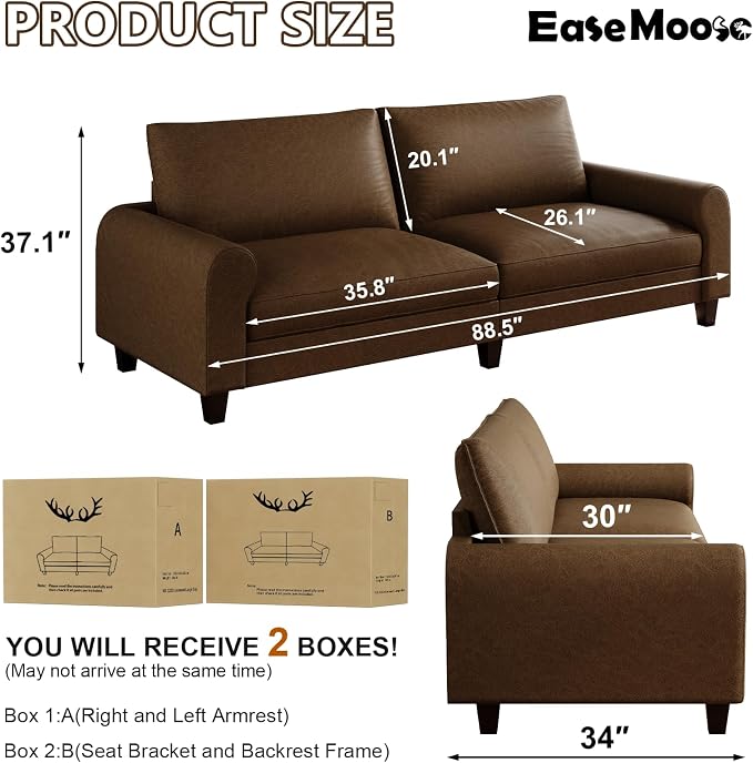 EASE MOOSE 88.5" Large Seat Faux Leather Loveseat Sofa, Waterproof and - Image 2