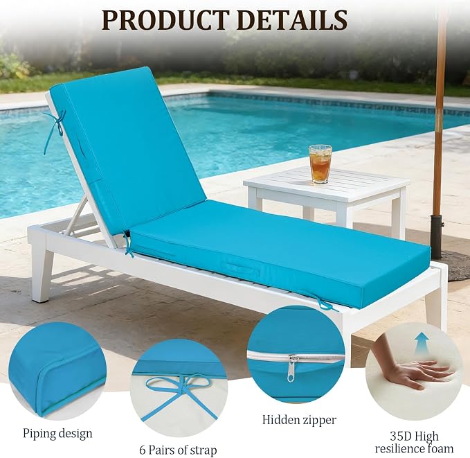 80x26x4in Lounge Cushions for Outdoor Furniture, Outdoor Lounge Chair Cushions - Image 6