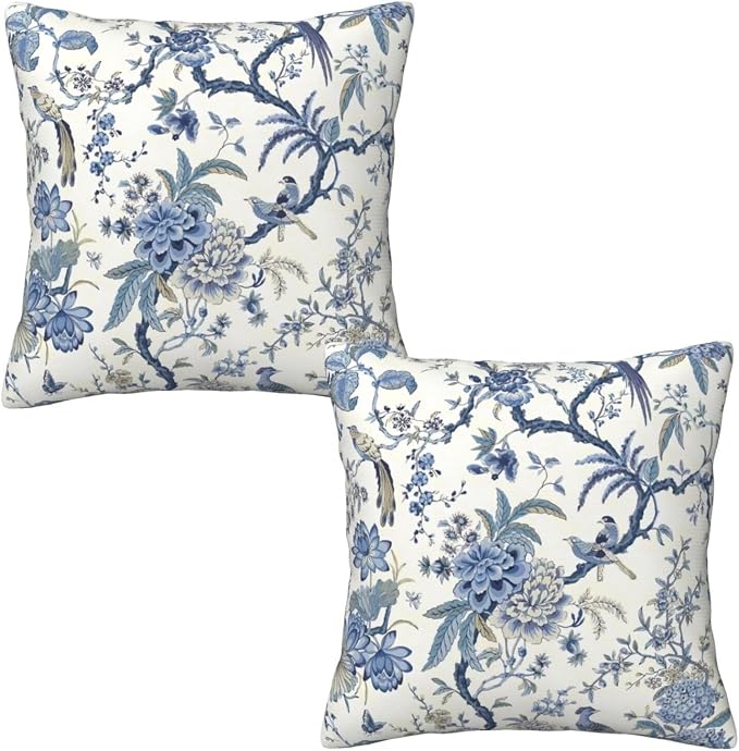 Chinoiserie Blue and White Pillow Covers 20x20 in Set of 2 by Tebjh