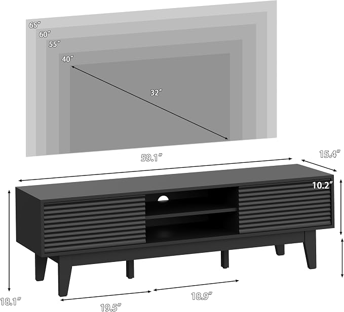 Fluted TV Stand for 55 65 Inch TV, Mid Century Modern Entertainment Center - Image 2