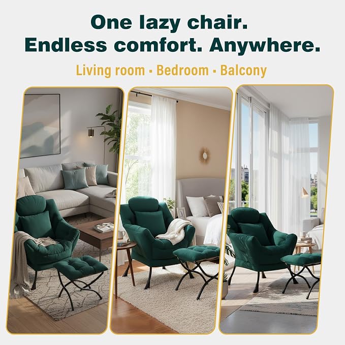 Lazy Chair with Ottoman, Large Accent Chair with Ottoman and a Throw Pillow - Image 8