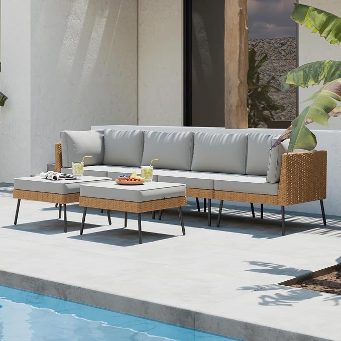 Aoxun 6 Piece Patio Furniture Set, 6 Seats Outdoor Sectional Sofas - Image 8