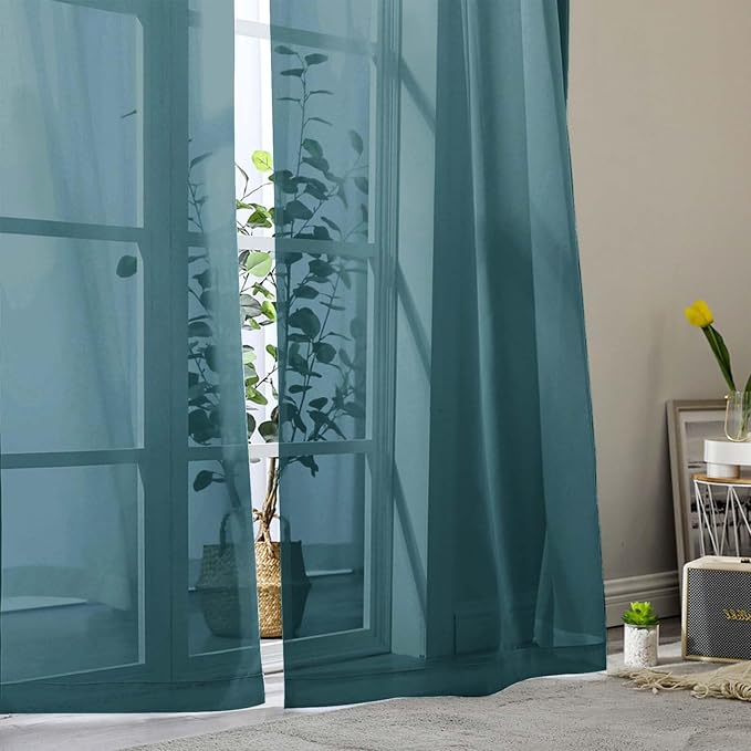 Dusty Blue Sheer Curtain for Bedroom Living Room 78 Inches Long 2 Panels Set - Image 9