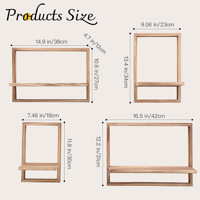 PHOENANCEE Square Floating Shelves, Framed Wall Shelf Decorative Set of 4 - Image 3