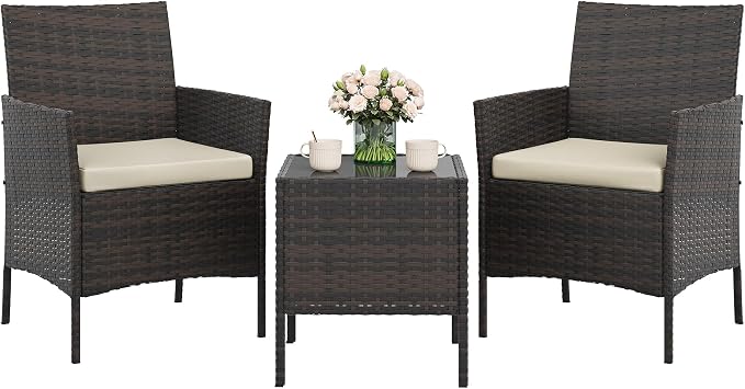 GAOMON 3-Piece Patio Furniture Set, Modern PE Rattan Conversation Set by GAOMON