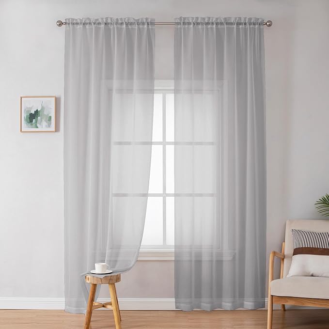 OWENIE Light Grey Sheer Curtains 84 inches Long 2 Panels Set - Image 3