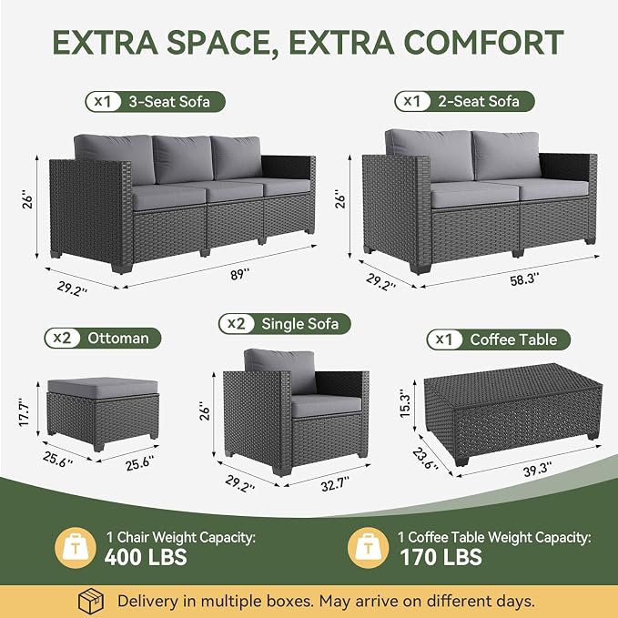 Aoxun 10 Piece Outdoor Patio Furniture Set 9 Seats, Outdoor Sectional - Image 8
