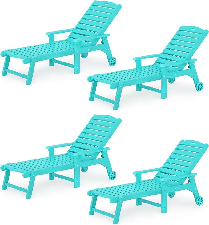 LUE BONA Lounge Chair Outdoor Set of 4, HDPS Chaise Lounge Outdoor by LUEBONA