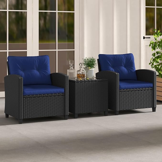 HAPPYGRILL 3 Pieces Wicker Patio Conversation Set, PE Rattan Bistro Sofa Set - Image 4