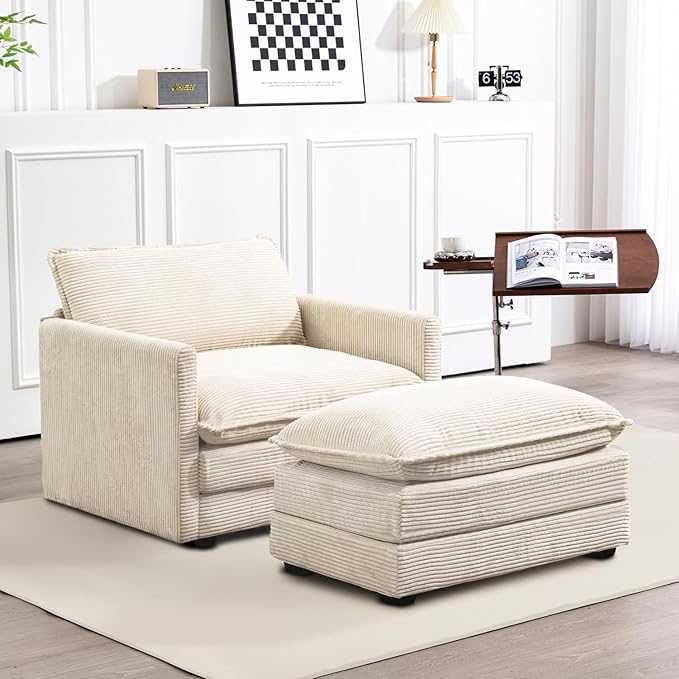 ROWHY Single Armchair with Ottoman, Modern Corduroy Cloud Couch with by ROWHY