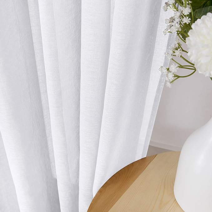 Tollpiz Short Sheer Curtains Living Room Linen Textured Curtain Sheers Light - Image 3