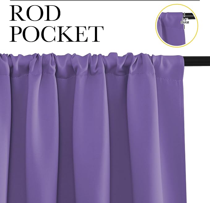 NICETOWN Bedroom Window Curtain Panels, Lilac Purple, 2 Panels, 62 in x 72 in - Image 2