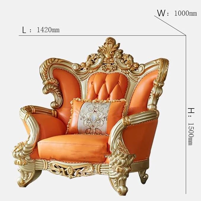 Solid Wood Leather Sofa, European-Style Villa Living Room Luxury Leather Sofa - Image 3