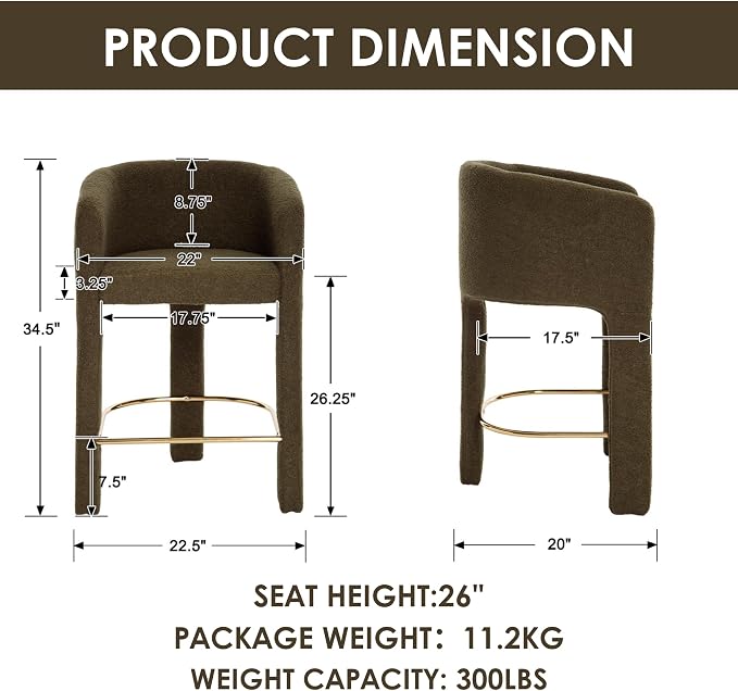 HNY Modern Counter Height Bar Stools, 26”H Barrel Counter Stools - Image 2