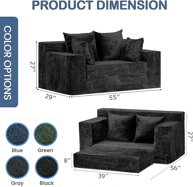 Boneless Loveseat Sleeper Sofa Bed, 3-in-1 Convertible Sofa Bed and Floor Futon - Image 2
