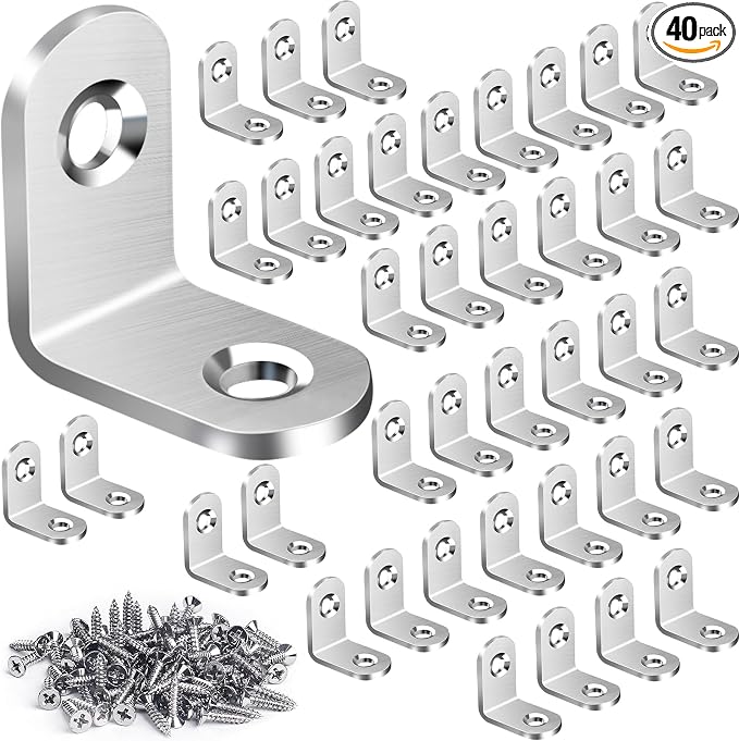 40PCS L Bracket Corner Brace Sets, Stainless Steel L Brackets by DOUDOULE