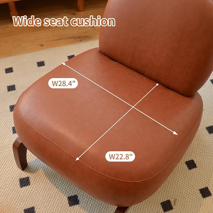 KEIKI Accent Chair with Solid Wood Legs, Faux Leather Single Seat Sofa - Image 3