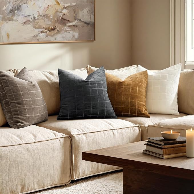 MIULEE Decorative Chenille Check Throw Pillow Covers Vintage Plaid Couch - Image 4