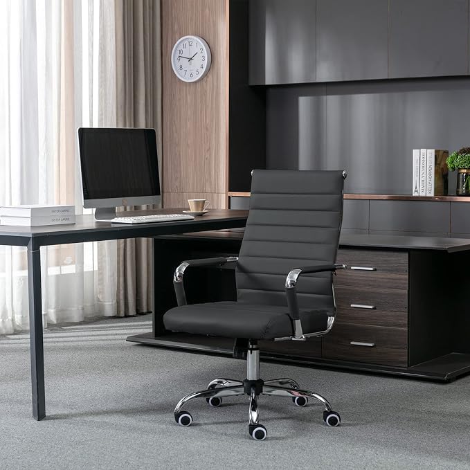 Home Office Chair Ribbed, Modern Leather Conference Room Chairs, Ergonomic - Image 6