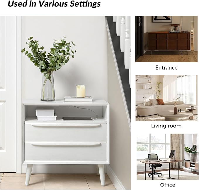 HULALA HOME End Table with Charging Station, Mid-Century Modern 2 Drawer and - Image 6