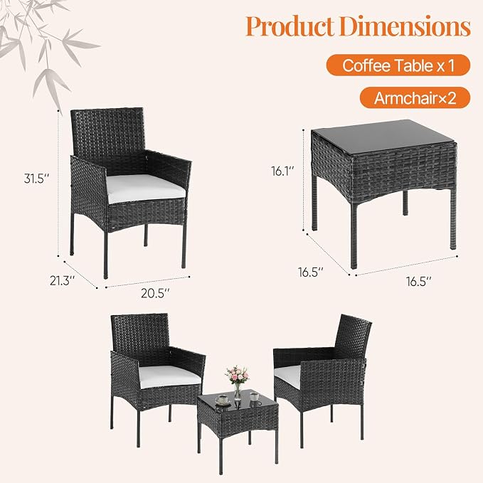 Sweetcrispy 3 Piece Patio Furniture Set, All-Weather Outdoor Conversation Set - Image 4
