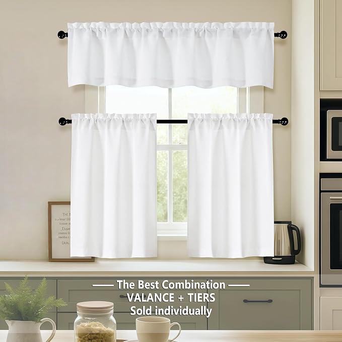 OVZME White Valance for Windows, Light Filtering ThickTextured Small Kitchen - Image 2