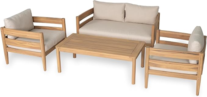 Christopher Knight Home Kory 4-Piece Acacia Wood Patio Furniture Set, Outdoor - Image 2