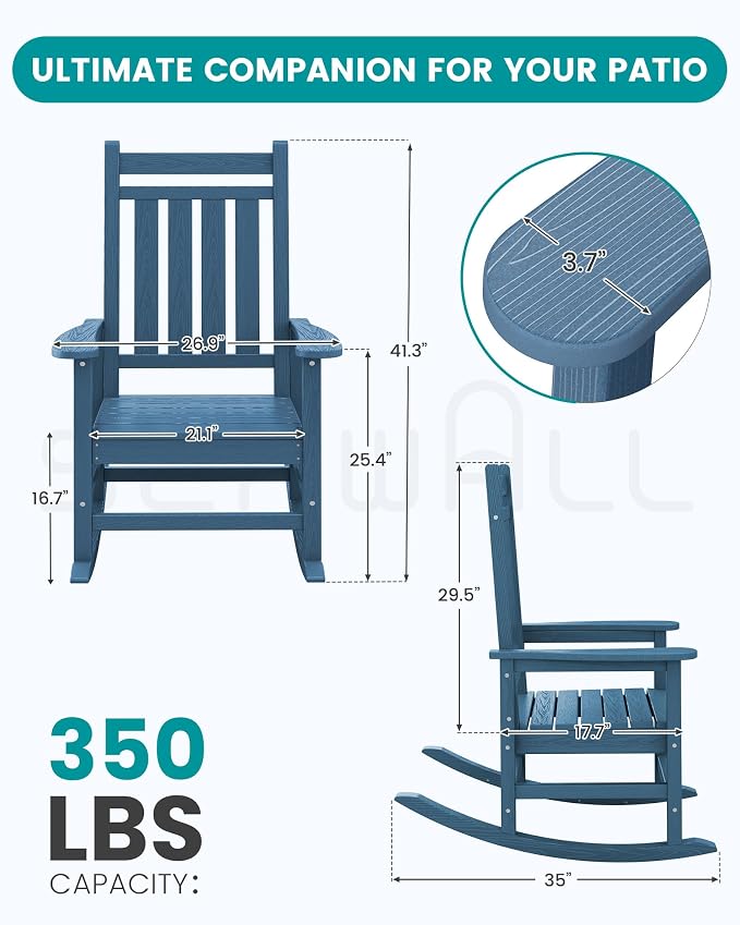 SERWALL HDPE Outdoor Rocking Chair Set of 6, Patio Rocking Chairs - Image 3