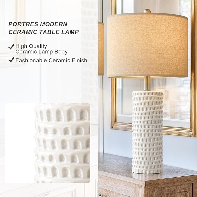 PORTRES 24" Farmhouse Ceramic Table Lamp Set of 2 - Image 5
