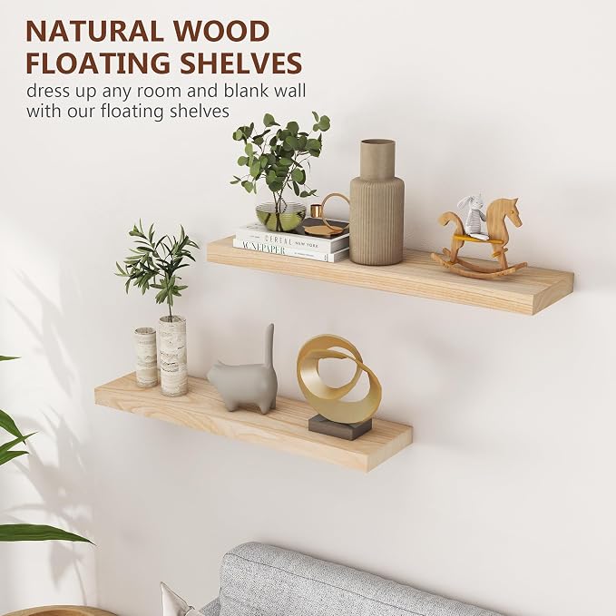 fuqing 30 Inch Floating Shelves | Natural Wood Wall Shelves Set of 2 | 30" W x - Image 6
