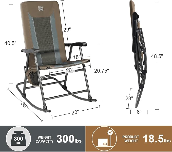 TIMBER RIDGE Outdoor Folding Rocking Chair, Hard Armrests - Image 3