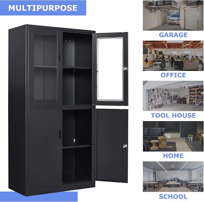 71”H Display Cabinet with Adjustable Shelves, 4 Door Display Cabinets with - Image 8