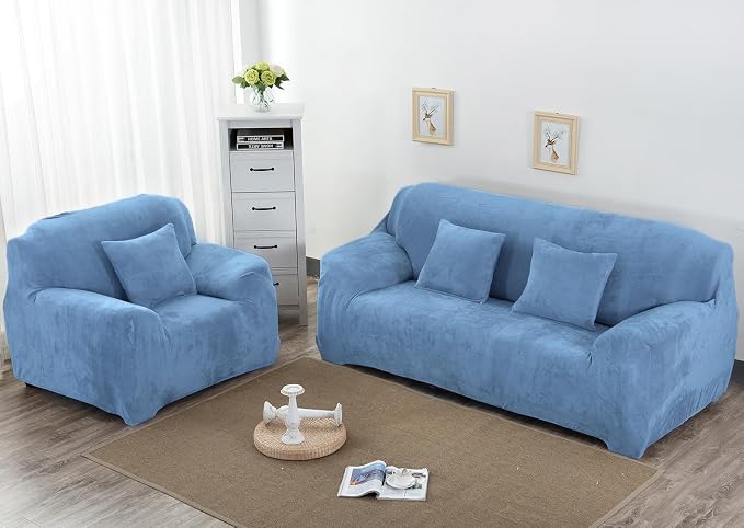 vctops 1-Piece Velvet Plush Stretch Loveseat Sofa Slipcover - Image 2