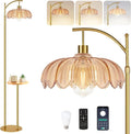 QIYIZM Gold Floor Lamp with Table and Shelves by QIYIZM