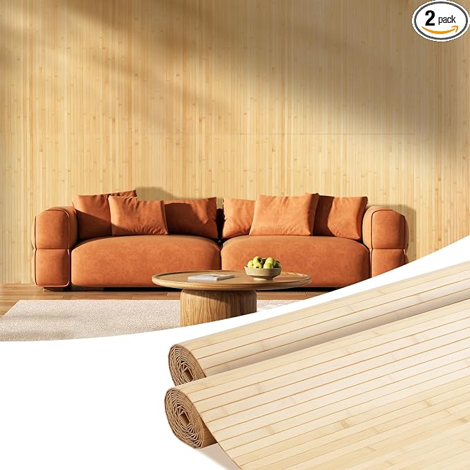 OUZUGIE 2 Pack 96x48 Inch Natural Bamboo Wall Panel – Carbonized Pole Wrap by OUZUGIE