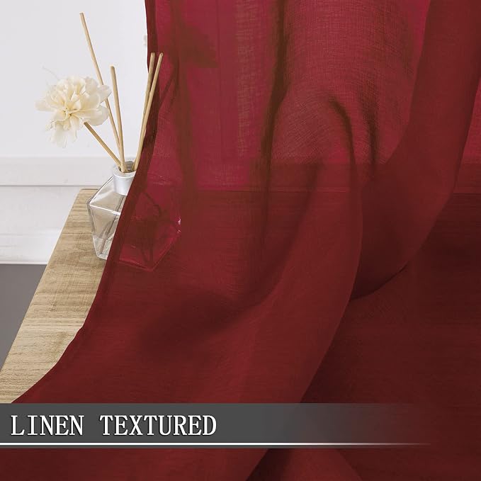 Tollpiz Short Sheer Curtains Linen Textured Living Room Curtain Sheers Light - Image 2