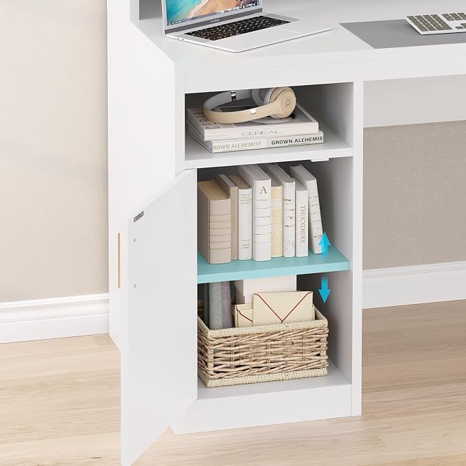 YOMILUVE Computer Desk with 3 Drawer & Storage Shelves, Home Office Desk with - Image 6