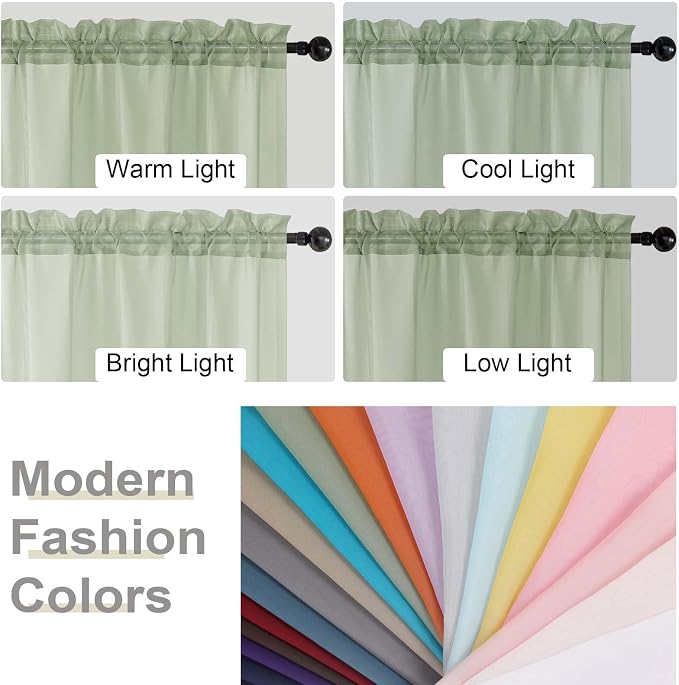 Light Green Sheer Curtains for Bedroom Living Room 96 Inches Long 2 Panels - Image 7