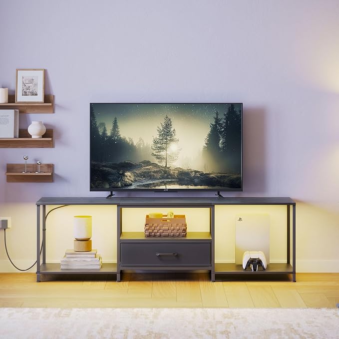JARHETUN TV Stand with LED Lights, Entertainment Center with Open Shelves and - Image 2