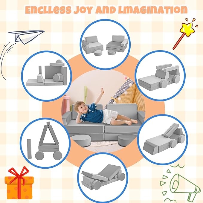 12 Pcs Modular Kids Play Sofa Convertible Foam Floor Mat and Play Fortress - Image 6