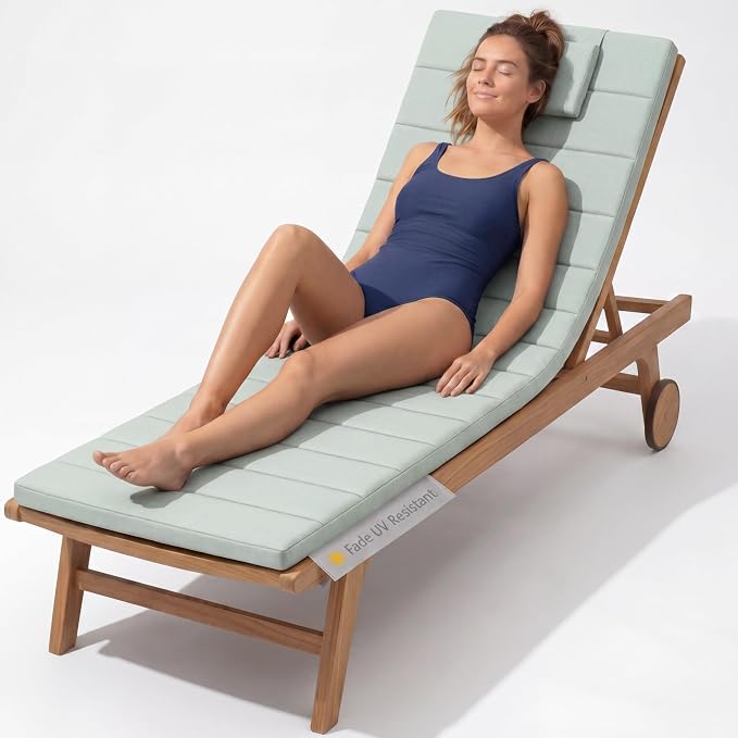 Quilted Chaise Lounge Outdoor Patio Furniture Cushions | Water-Resistant Patio by Elvoki