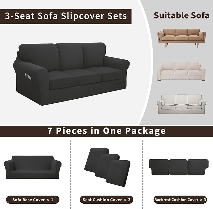 Easy-Going 7 Pieces Stretch Couch Cover Washable Sofa Cover Set - Image 3