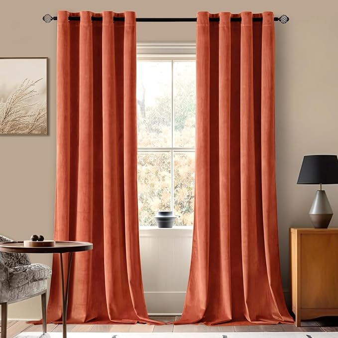 MIULEE Fall Velvet Curtains Elegant Grommet Burnt Orange Curtain Thermal by MIULEE