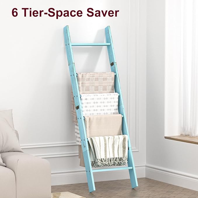 Honest Blanket Ladders for The Living Room, 6-Tier Blanket Holder, Wall-Leaning - Image 4