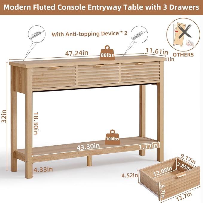 LEYAOYAO Fluted 47.2" Console Table - Image 3