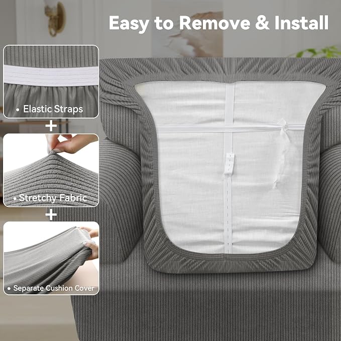 Waterproof Chair Cover with Arms 2-Piece Set Striped Slipcover - Image 4