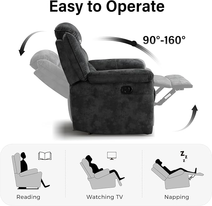 EBELLO Manual Recliner Chair, Soft Fabric Recliner Sofa - Image 4